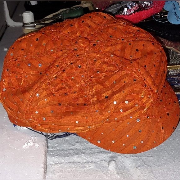 Newsboy style Sequins Orange Baseball Cap - Picture 7 of 7
